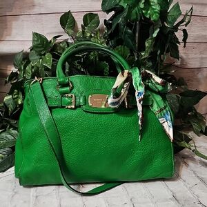 Michael Kors Hamilton Kelly Green Leather Satchel